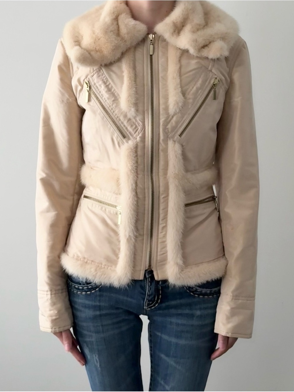 Y2K Carlisle 100% silk and mink fur winter coat